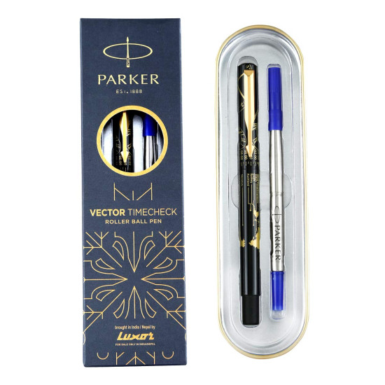 Parker Special Edition Vector Time Check Gold Trim Roller Ball Pen | Ink Color Blue | Navigator Technology | Moulded Cap & barrel in world wide time Zones Parker Special Edition Vector Time Check Gold Trim Roller Ball Pen | Ink Color Blue | Navigator Technology | Moulded Cap & barrel in world wide time Zones