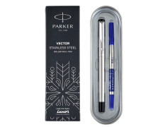 Parker Vector Stainless Steel Chrome Trim Roller Ball Pen| Ink Color - Blue | Corporate Gift | Ideal For Professional Use