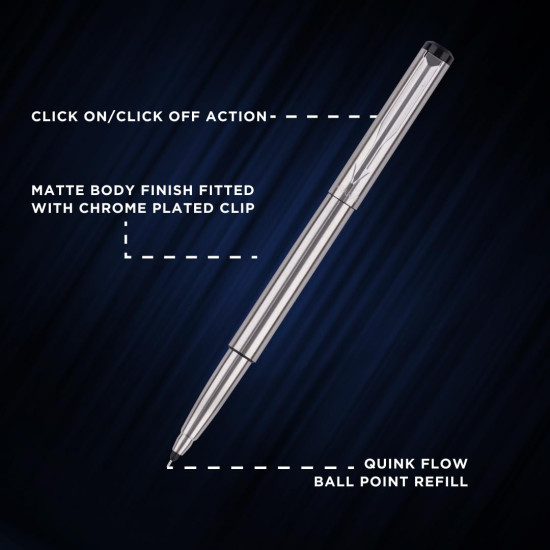 Parker Vector Stainless Steel Chrome Trim Roller Ball Pen| Ink Color - Blue | Corporate Gift | Ideal For Professional Use Parker Vector Stainless Steel Chrome Trim Roller Ball Pen| Ink Color - Blue | Corporate Gift | Ideal For Professional Use