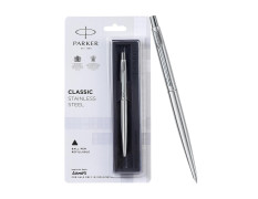Parker Classic Stainless Steel Chrome Trim Ball Pen | Ink Color - Blue | Corporate Gift | Ideal For Professional Use