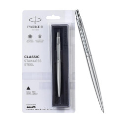 Parker Classic Stainless Steel Chrome Trim Ball Pen | Ink Color - Blue | Corporate Gift | Ideal For Professional Use