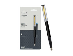 Parker Beta Premium Chrome Trim Fountain Pen | Gold Finish Cap With 1 Ink Cartridge | Ink Color - Blue | Best For Employees | Unique Gifts For Entrepreneurs