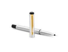 Parker Vector Stainless Steel Gold Trim Roller Ball Pen | Ink Color - Blue | Perfect For Corporate Use | Elite Pen For Professionals