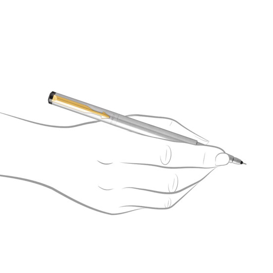 Parker Vector Stainless Steel Gold Trim Roller Ball Pen | Ink Color - Blue | Perfect For Corporate Use | Elite Pen For Professionals Parker Vector Stainless Steel Gold Trim Roller Ball Pen | Ink Color - Blue | Perfect For Corporate Use | Elite Pen For Professionals