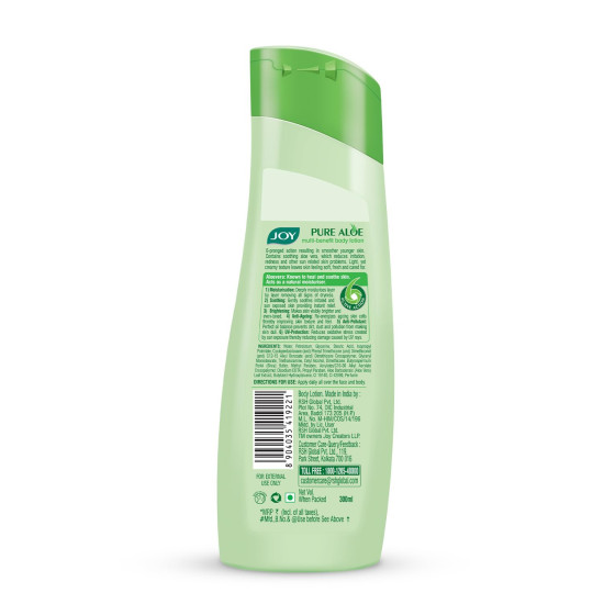 Joy Pure Aloe Light Moisturising Body Lotion 300ml | 48 Hour Moisture | Soothes, Hydrates & Freshens | Ideal for Summers | For All Skin Types | Lightweight, Non Sticky & Non Greasy