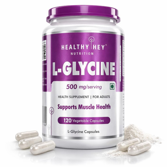 HealthyHey Nutrition L- Glycine - 500 mg - Support Brain and Sleep Health - 120 Veg. Capsules