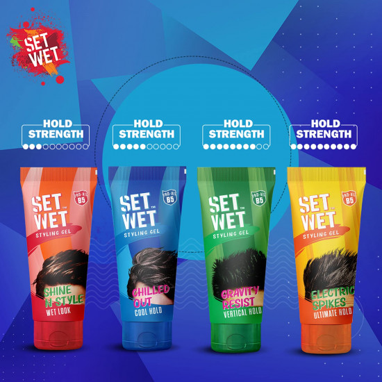Set Wet Styling Hair Gel for Men - Casually Cool, 100gm (Pack of 2)| Medium Hold, High Shine | For Medium to Long Hair |No Alcohol, No Sulphate