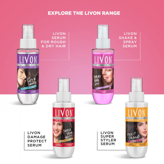 Livon Hair Serum For Women | All Hair Types | Smooth, Frizz-Free & Glossy Hair | With Argan Oil & Vitamin E | 100 Ml (Pack Of 2)