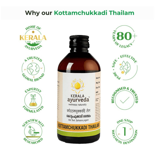 Kerala Ayurveda Kottamchukkadi Thailam 200 ML|For Tennis Elbow & Sports injuries|Relieves joint swelling and inflammation|Pain Relief Oil |With Kottam, Chukku, Vayambu, Rasna, Devadaru in Sesame oil