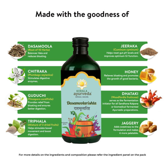 Kerala Ayurveda Dasamoolarishta 450 ml | Digestive Tonic | For Bloating and Indigestion | For Gut Health & Gas relief | Relieves Abdominal Discomfort, Heaviness | Better Digestive Health | No Artificial Flavors | With Dasamoola, Guduchi, Triphala, Jee