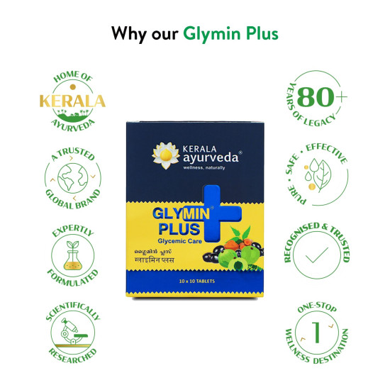 Kerala Ayurveda Glymin Plus 100 Tablets| For Managing Blood Sugar Levels | Healthy Glucose Metabolism | With Amla, Turmeric, Giloy, and Jamun|