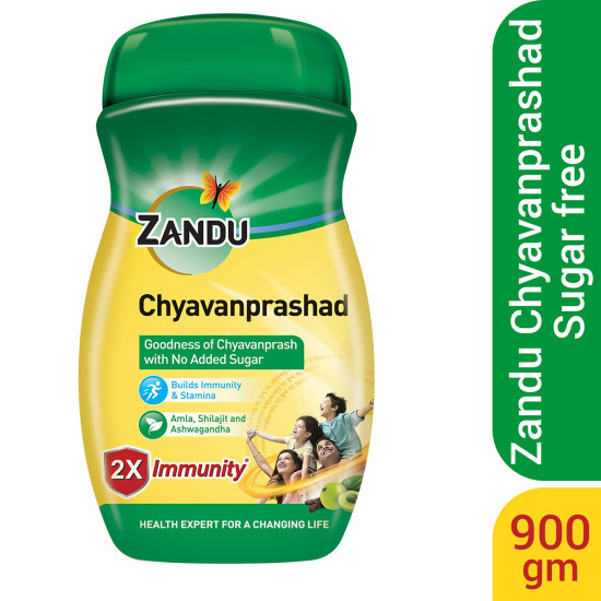 Zandu Chyawanprashad Sugar Free (No ) Chyawanprash-900G|Clinically Tested Suitable Diabetic|Made 46 Ayurvedic Herbs Like Amla,Ashwagandha,Shilajit|Improves Respiratory & Digestive Health,2X Immunity