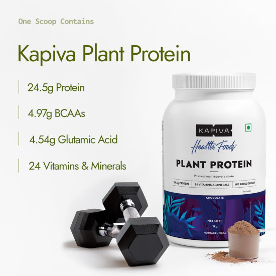 Kapiva Plant Protein | 25g Protein Per Scoop, Chocolate | With Vitamins & Minerals | Pea protein Isolate - 1Kg