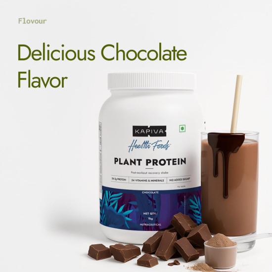 Kapiva Plant Protein | 25g Protein Per Scoop, Chocolate | With Vitamins & Minerals | Pea protein Isolate - 1Kg