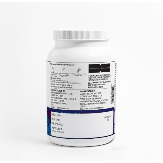 Kapiva Plant Protein | 25g Protein Per Scoop, Chocolate | With Vitamins & Minerals | Pea protein Isolate - 1Kg