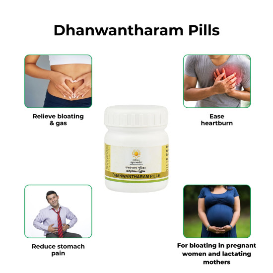 Kerala Ayurveda Dhanwantharam Pills| For Acidity| Eases Belching & Bloating| Better Digestive Health| For Pre & Post-delivery Abdominal Gas & Discomfort| Herbal & Natural | With Kirathatiktha, Karpoora in Jeeraka Kwath | 50 Tablets