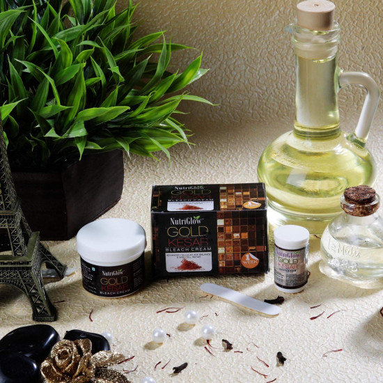 NutriGlow Gold Kesar Facial Kit (260 gm) & Bleach Cream (43gm) For Nourishing Skin, Lighten Facial Hair, Pack of 2