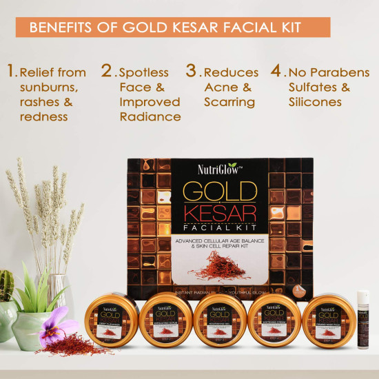 NutriGlow Gold Kesar Facial Kit (260 gm) & Bleach Cream (43gm) For Nourishing Skin, Lighten Facial Hair, Pack of 2