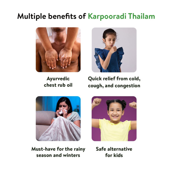 Kerala Ayurveda Karpooradi Thailam 200ml | Chest Rubbing Oil | Herbal Oil for Cough & Cold | For Easy Breathing | Natural Congestion Relief | With Kapoora, Ajmoda, and Coconut Oil |