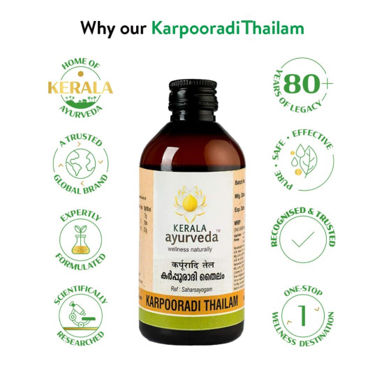 Kerala Ayurveda Karpooradi Thailam 200ml | Chest Rubbing Oil | Herbal Oil for Cough & Cold | For Easy Breathing | Natural Congestion Relief | With Kapoora, Ajmoda, and Coconut Oil |