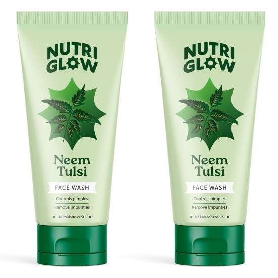 Nutriglow Neem & Tulsi Face Wash With Aloe Vera Extract For Cleanser, Pimple Care Solution, Fresh Feel Purifying, Removes Impurities, 65ml Each, Pack of 2