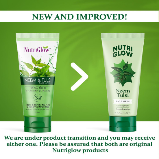 Nutriglow Neem & Tulsi Face Wash With Aloe Vera Extract For Cleanser, Pimple Care Solution, Fresh Feel Purifying, Removes Impurities, 65ml Each, Pack of 2