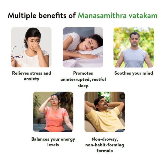 Kerala Ayurveda Manasamithravatakam 25 count | Herbal Tablet | Stress Relief| Non-Drowsy Natural Formula | Non-Habit Forming | Restful Sleep | With Bala, Shankhpushpi, Ashwagandha & Swarna Bhasma|