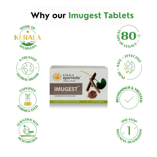 Kerala Ayurveda Imugest Tablets| Natural Immunomodulator | Ayurveda Immunity Booster Tablets| Antioxidant Supplement | 100% Ayurvedic | With Aswagandha, Guduchi, Haridra, and Zandu