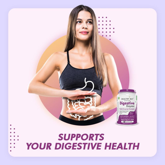 HealthyHey Nutrition Digestive Enzymes Capsules - Amylase, Lipase, Protease, Multi-Enzyme Complex Tablet - 120 Vegetable Capsules