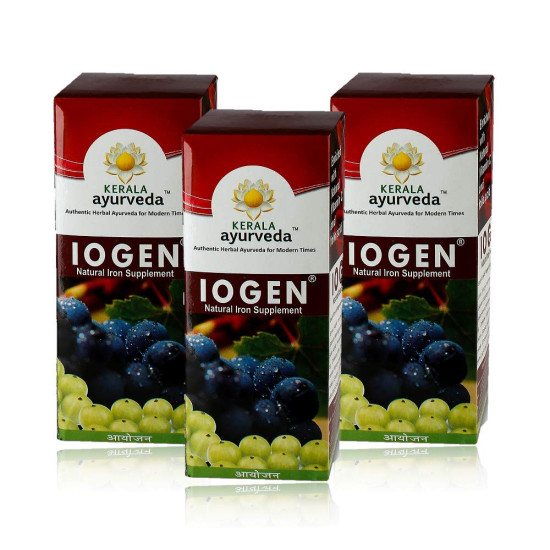 Kerala Ayurveda Iogen 200ml (Pack Of 3, 200ml each) | Natural Iron Supplement | Improves Hemoglobin level | Herbal Iron Supplement | Non-Constipating Iron Tonic | Anemia Syrup | Stimulates Appetite | No Artificial Flavors | With Bilva, Satavari, Draksha, 