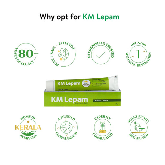 Kerala Ayurveda KM Lepam - 20 g (Pack of 2) | Headache Relief Balm | Ayurvedic Balm for Headache | 100% Ayurvedic | With Sallaki, Aloe Vera, Kapoora, Original Beeswax | 20g X 2