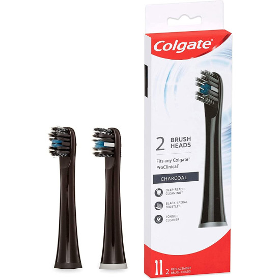 Colgate Pro-Clinical 150 Charcoal Battery Powered Toothbrush Refills - 2 Pieces