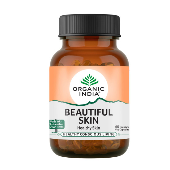 Organic India Beautiful Skin Capsule Bottle with Bowelcare Capsules Sample (60 Caps)
