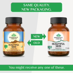 Organic India Beautiful Skin Capsule Bottle with Bowelcare Capsules Sample (60 Caps)