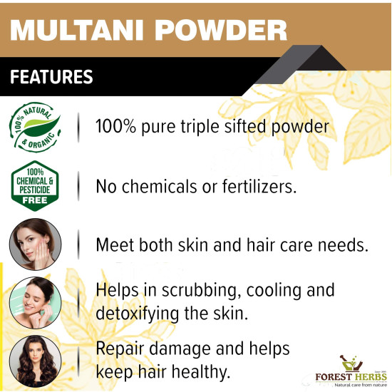 The Forest Herbs Natural Care From Nature 100% Pure Multani Mitti Powder for Face Pack (200g) For Exfoliating Soothing Nourishing Face, Skin & Hair| Indian Healing Clay/Calcium Bentonite Clay/Fuller's Earth/Body Mask