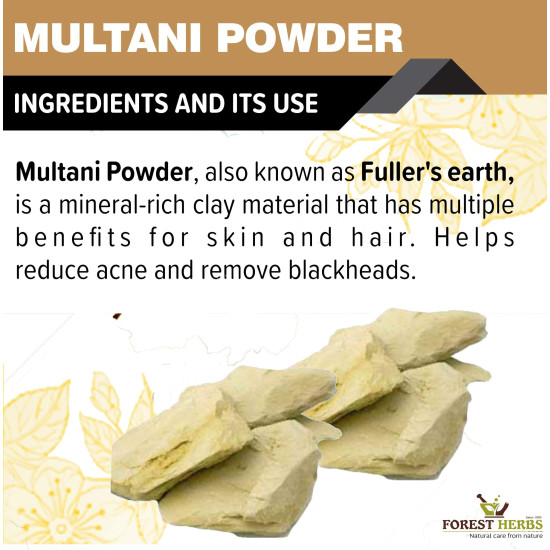 The Forest Herbs Natural Care From Nature 100% Pure Multani Mitti Powder for Face Pack (200g) For Exfoliating Soothing Nourishing Face, Skin & Hair| Indian Healing Clay/Calcium Bentonite Clay/Fuller's Earth/Body Mask