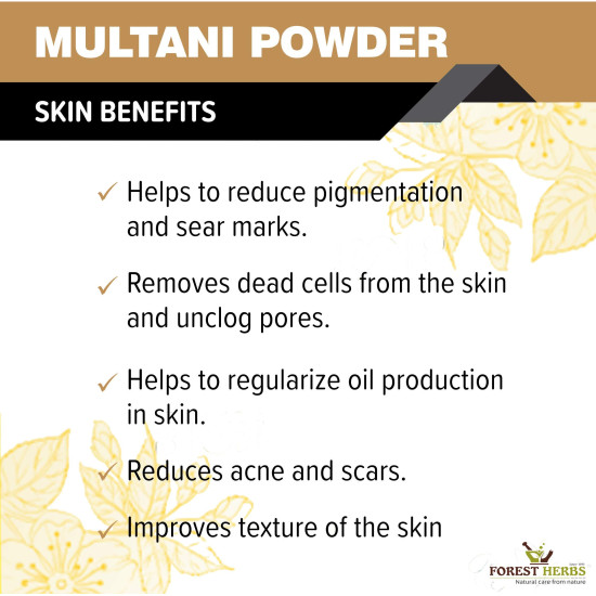 The Forest Herbs Natural Care From Nature 100% Pure Multani Mitti Powder for Face Pack (200g) For Exfoliating Soothing Nourishing Face, Skin & Hair| Indian Healing Clay/Calcium Bentonite Clay/Fuller's Earth/Body Mask