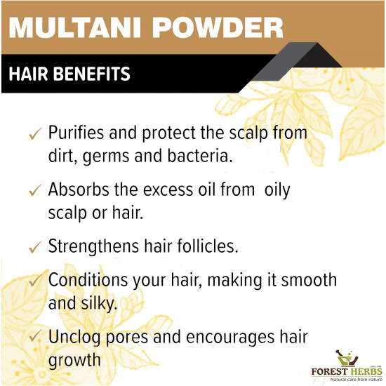 The Forest Herbs Natural Care From Nature 100% Pure Multani Mitti Powder for Face Pack (200g) For Exfoliating Soothing Nourishing Face, Skin & Hair| Indian Healing Clay/Calcium Bentonite Clay/Fuller's Earth/Body Mask