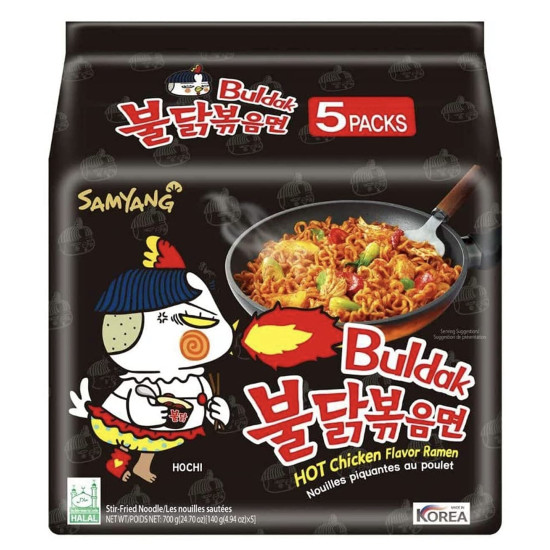 Samyang Hot Chicken Ramen Buldak Fire Noodles, 5 X 140 Grams