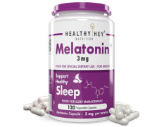 HealthyHey Nutrition Melatonin 3mg, Pack of 120 vegetable capsules - Promotes Sleep and Relaxation