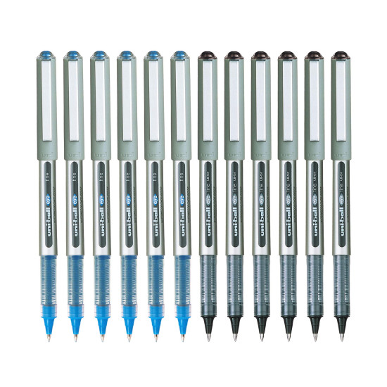 uni-ball Eye UB157 0.7mm Roller Ball Pen | Blue & Black Ink (Pack of 12)
