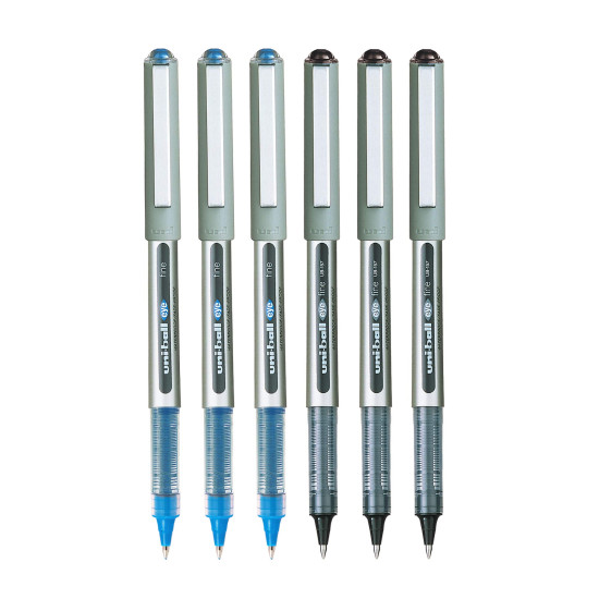 uni-ball Eye UB157 0.7 mm Roller Ball Pens, Blue & Black Ink, Pack of 6