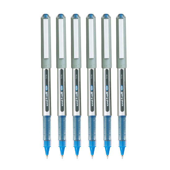 Uniball Eye UB157 0.7mm Roller Ball Pen | Waterproof Pigment Ink | Lightweighted Sleek Body | Long Lasting Smudge Free Ink | School and Office stationery | Blue Ink, Pack of 6