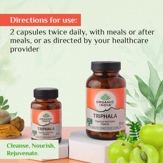 A TATA Product - Organic India Triphala Capsules - 60 Caps (Pack of 2) , Supports Immune System, Colon & Digestion, Balanced Bowel & Gut Health, Contains Bioactives and Antioxidants, GMP & NPOP Certified Organic 