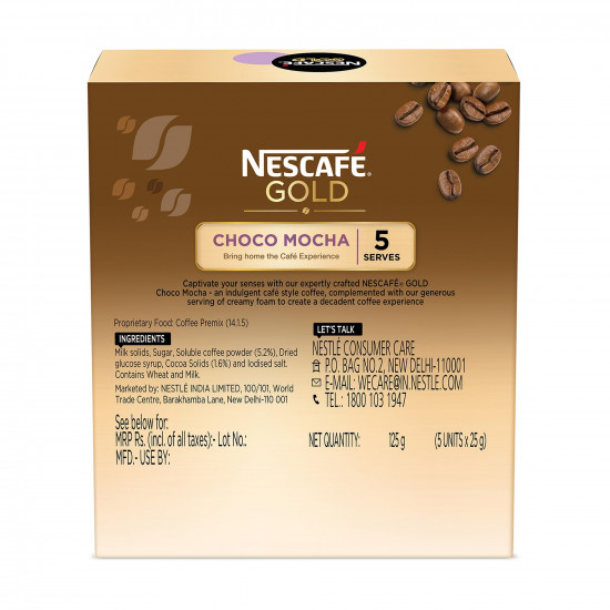 NESCAFE Gold Choco Mocha Instant Coffee Premix, 125g (5 Sachets, 25g each)