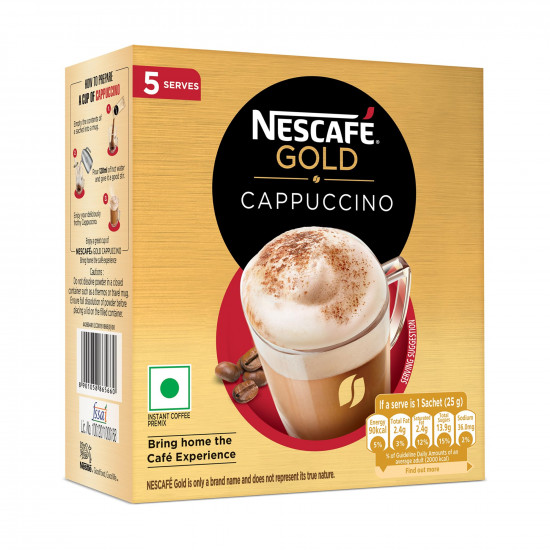 Nescafé Gold Cappuccino Instant Coffee Premix, 125g (5 Sachets x 25g)