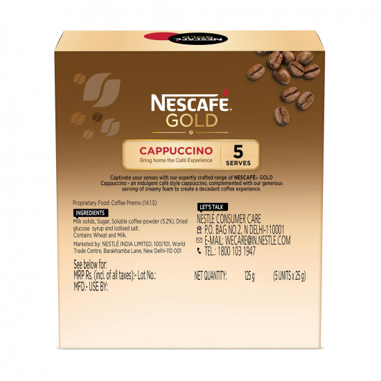Nescafé Gold Cappuccino Instant Coffee Premix, 125g (5 Sachets x 25g)