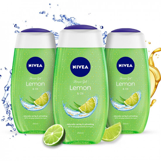 NIVEA Lemon and oil 250ml Body Wash (Pack of 3)| Shower Gel with Scent of Lemon and Care Oil | Pure Glycerin for Instant Soft & Summer Fresh Skin|Microplastic Free |Clean, Healthy & Moisturized Skin