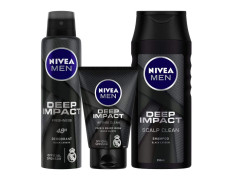 Nivea Deep Impact Deodorant, 150ml and Face Wash, 100ml with Shampoo, 250ml