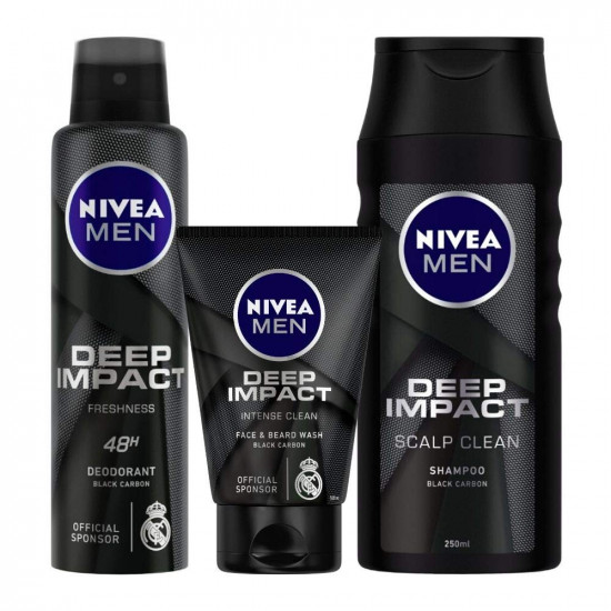 Nivea Deep Impact Deodorant, 150ml and Face Wash, 100ml with Shampoo, 250ml